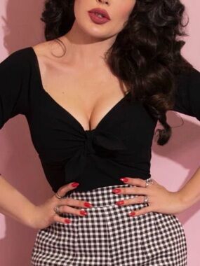 Vixen by Micheline Pitt Black Knot-Front Crop Top